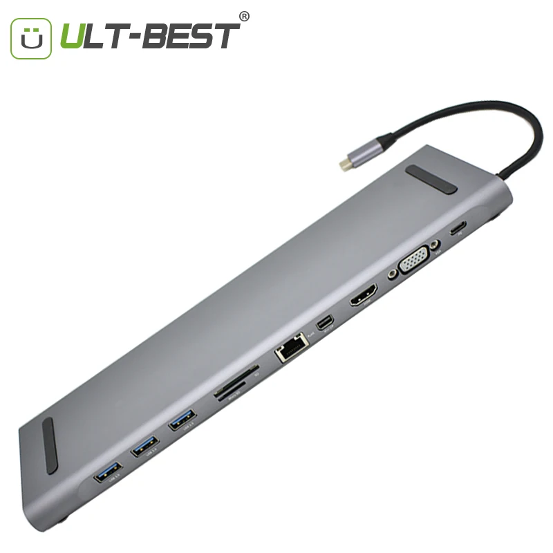 Ult-лучший USB C концентратор тип C к HDMI VGA Мини DP RJ45 TF SD мульти порты USB 3,0 тип-c сплиттер док-станция конвертер адаптер