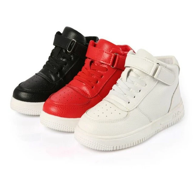 

2018 Spring Casual Children Shoes Sneakers Leather High Help Waterproof Black red Kids Boots Boys Girls Shoes