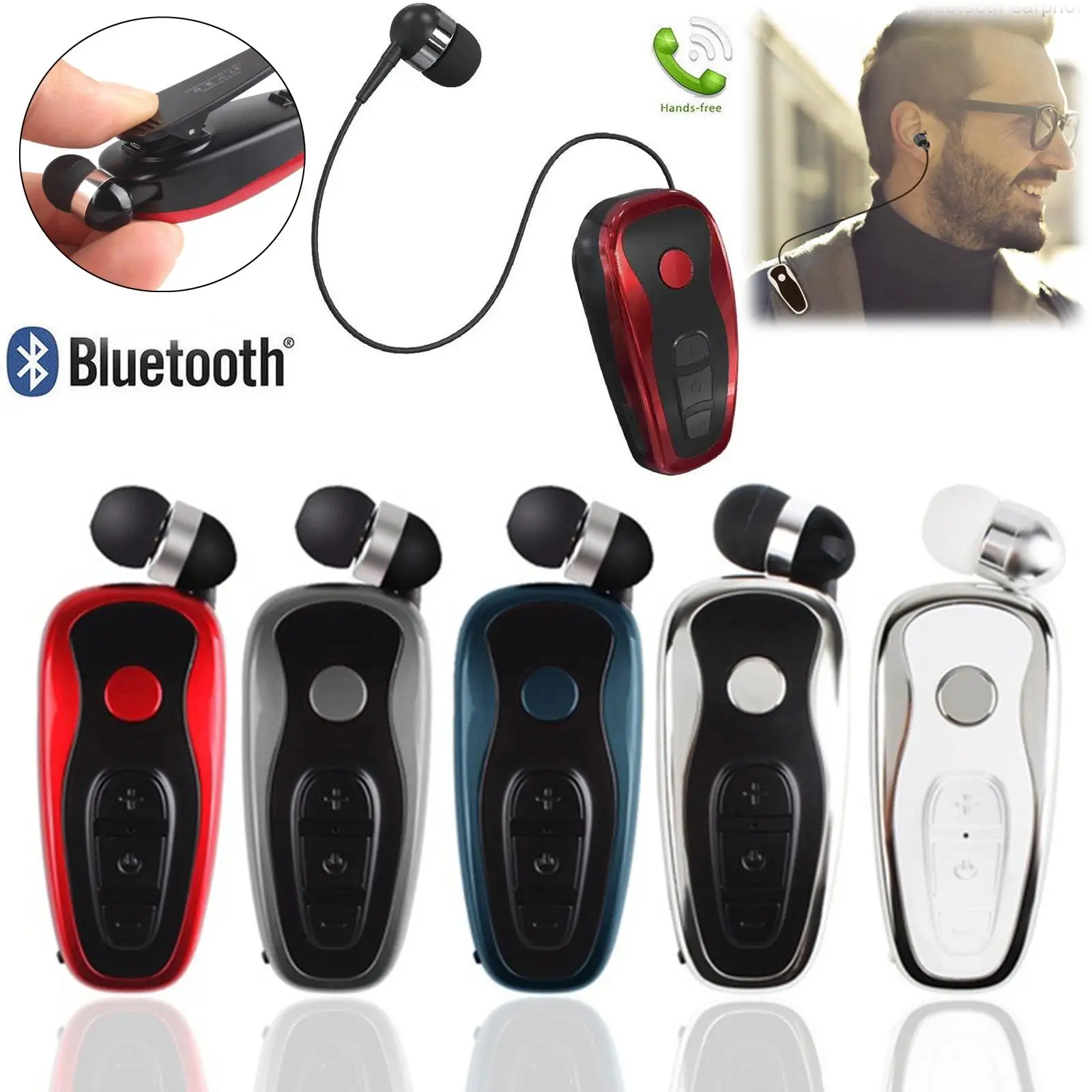 

Wireless Bluetooth Stereo Earphone Headphone Clip Headset Clip-on Earbud Retractable Handsfree Calling for Driving Meeting