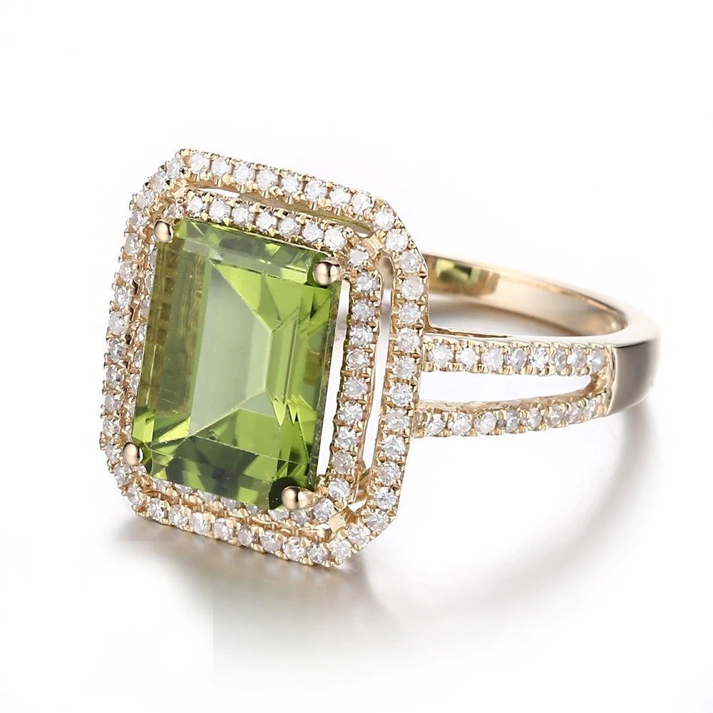 Женское Обручальное кольцо 10 К желтого золота с натуральным Перидотом 3.61ct