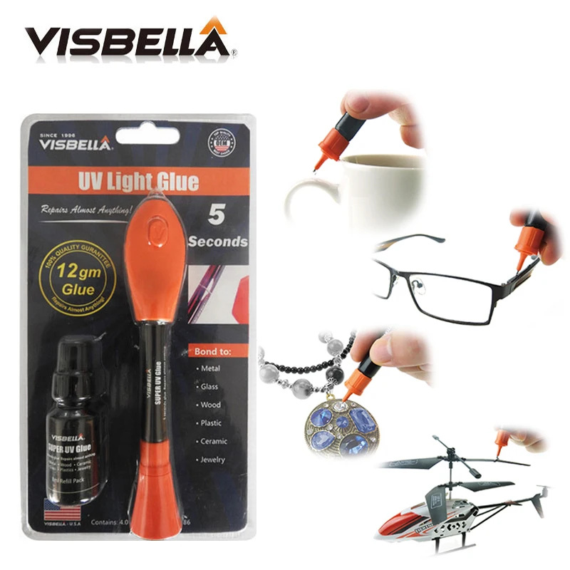 Visbella 12g big package with 8g refill bottle Liquid Plastic Welding Glue 5 Second Fix UV Light Glue quickly seal and repair