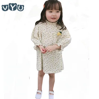 

2019 Spring Autumn Kids Girls Floral Printed Lantern Sleeve Dress Country Style Children Girls Princess Dress