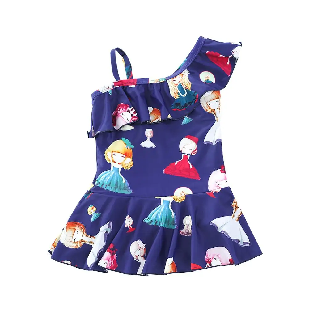 

Lovely Swimwear Baby Girls Bikini Print One Off-shoulder Swimsuit Bathing Swimming One-piece Clothing