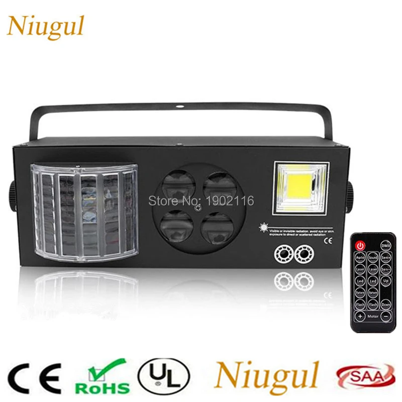 

With Remote Control LED 4in1 Effect Stage Light RG Laser+4 Eyes Patterns Light+White Strobe+LED Butterfly Lights KTV DJ Lighting