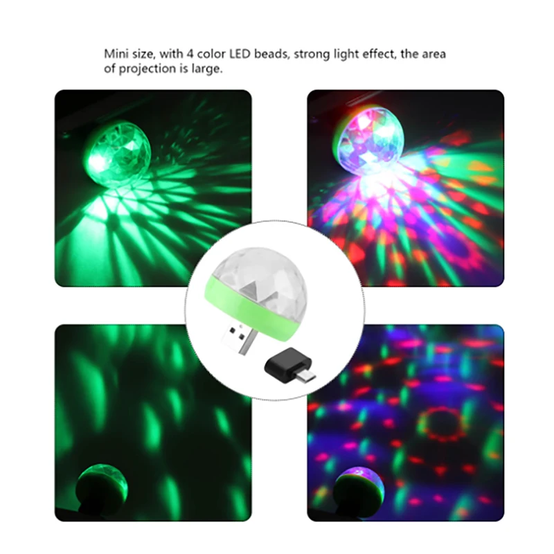 Мини USB светодиодные фонари для вечеринки портативный хрустальный магический шар для дома вечерние караоке украшения Красочный сценический светодиодный диско-свет для Iphone