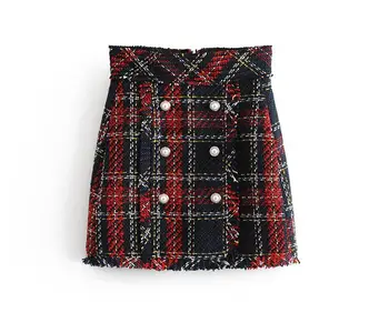 

2019 spring and autumn new women's clothing plaid tweed small fragrance mini skirt slim skirt