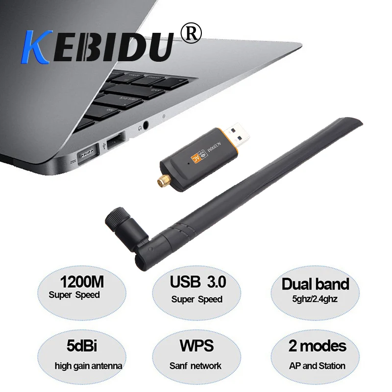 KEBIDU 1200 Мбит/с USB 3 0 беспроводной Wi Fi адаптер RTL8812 сетевая карта 2 4 ГГц/5 ГГц
