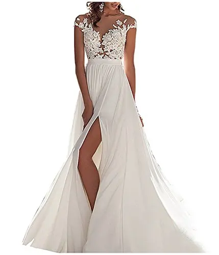

Women's Sexy Chiffon Wedding Dress Long Tail Gown Bride Dresses