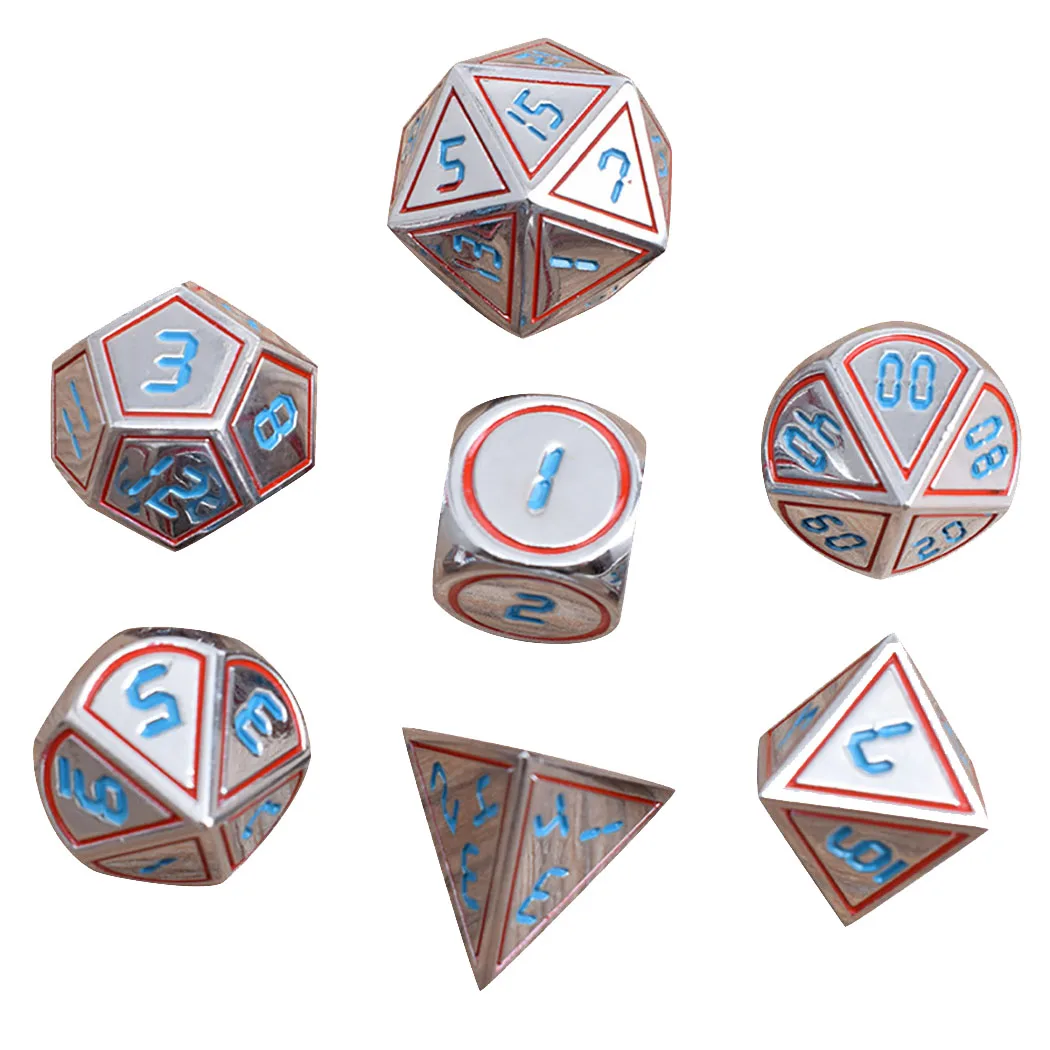 7PCS Polyhedral Dice Set Assorted Metal Table Dice Game Playing Game
