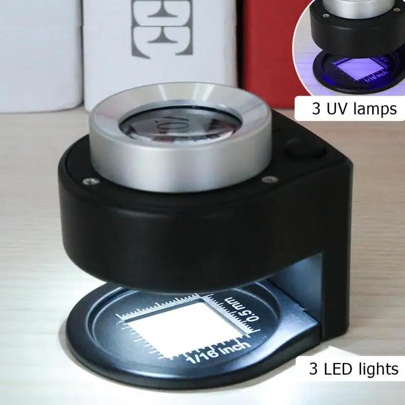 

30X Optical Glass Lens Full Metal Folding Linen Tester Loupe Magnifier Magnifying Glass With 6 LED Lamp Thread Counter