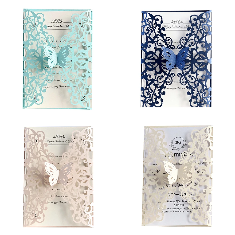  10pcs Fashion Laser Cut Butterfly Invitations Cards Kits For Wedding Bridal Shower Birthday Decorat - 33000014075