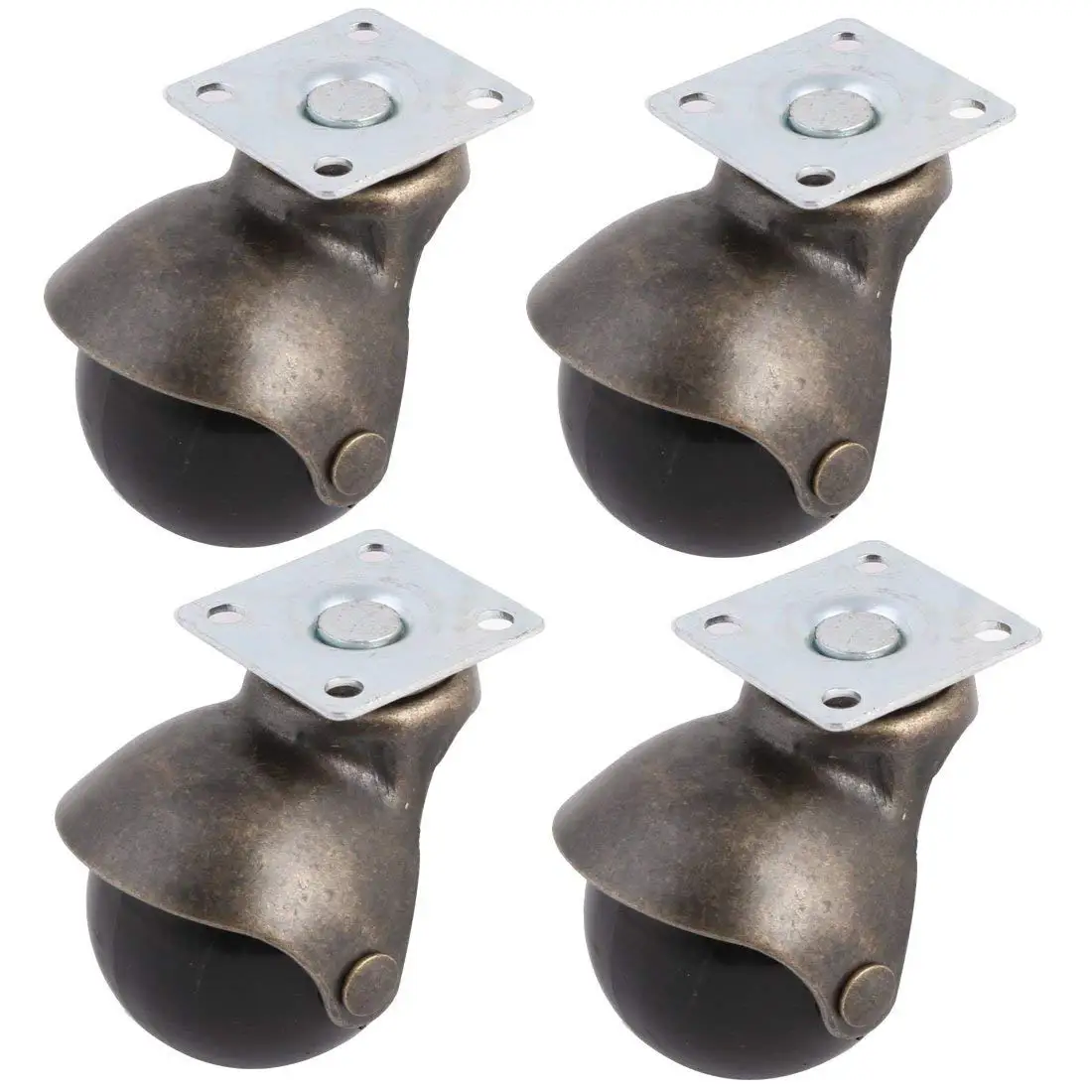 

CNIM Hot [4 Pack] Swivel Top Plate Hooded Ball Caster Wheels, Antique Bronze (2-inch 2 Brake 2 No Brake)