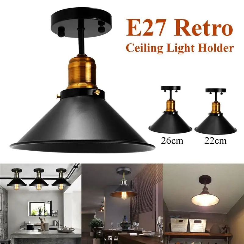 Черный потолочный светильник E27, винтажный круглый ретро потолочный светильник, промышленный дизайн, лампа Эдисона для дома, бара, кафе, магазина, светильник