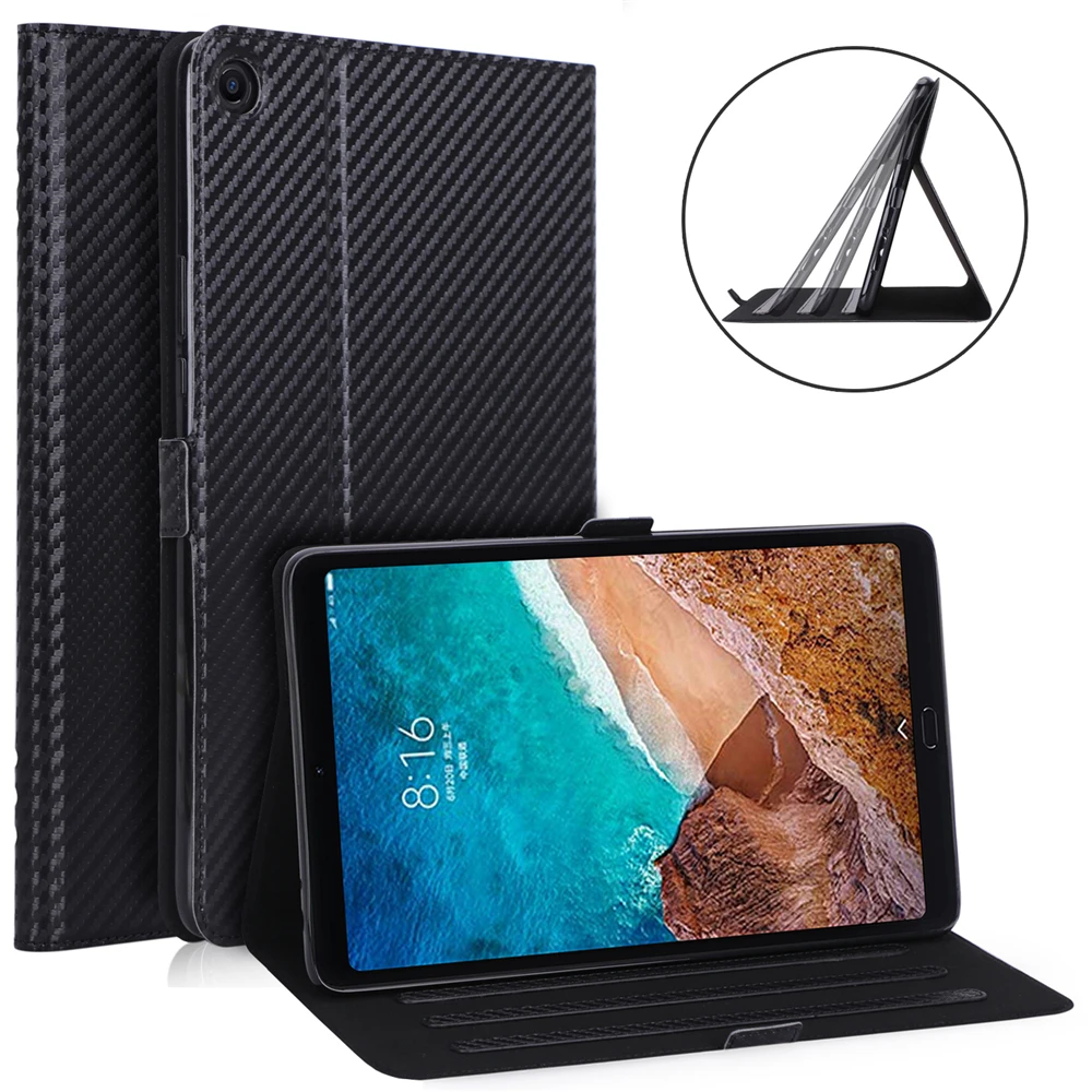 

For Xiaomi Mi Pad 4 Plus 10.1 Inch Case PU Leather Tablet Case Texture Carbon Fiber Non-slip Flip Multi-Angle Viewing Stand Case