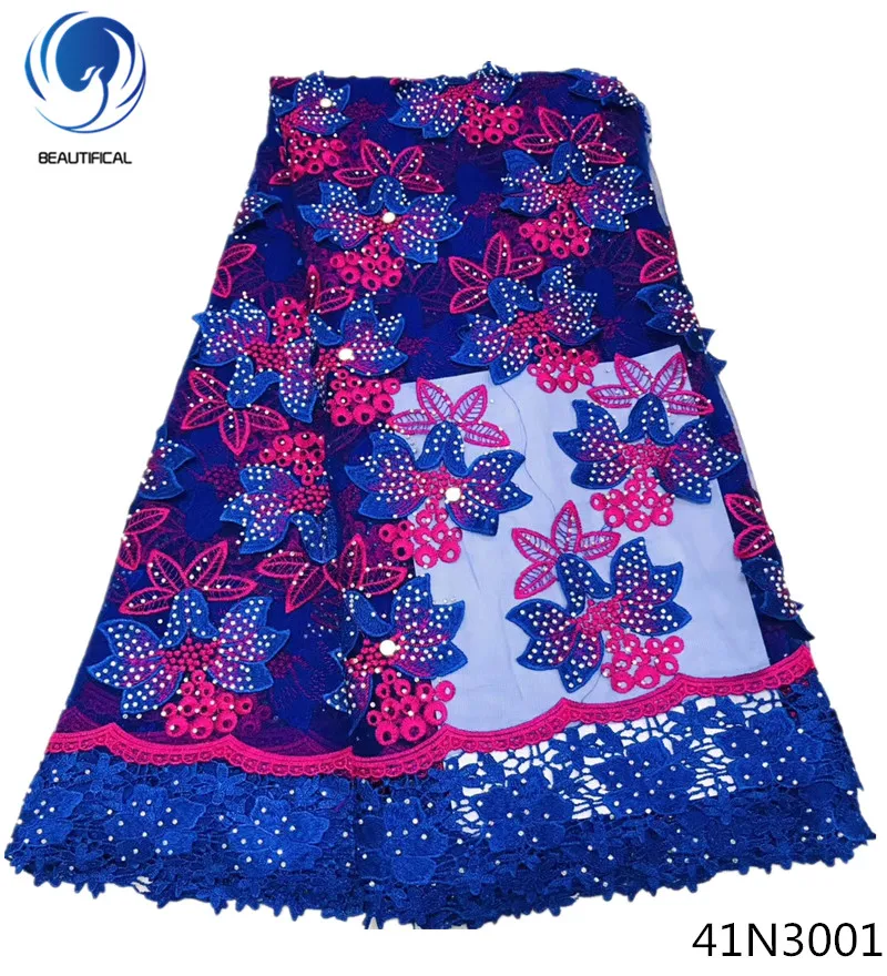 

Beautifical net cord lace french lace fabric guipure lace fabric embroidered fabric 2019 new flower style blue 5yards/lot 41N30