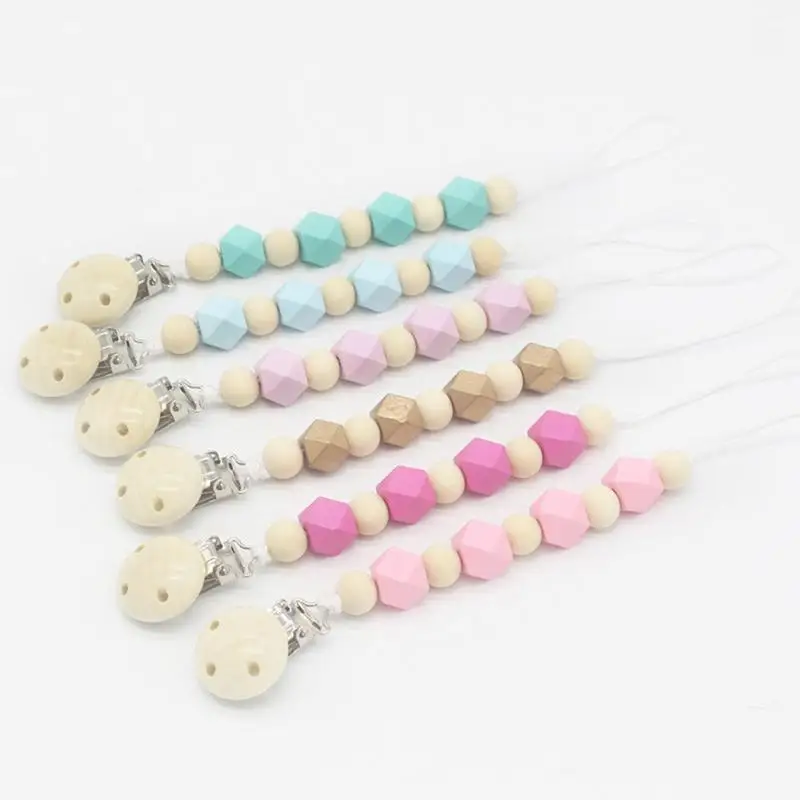 Baby Pacifier Clip Chain Wooden Holder Chupetas Soother Pacifier Clips Leash Strap Nipple Holder For Infant Feeding