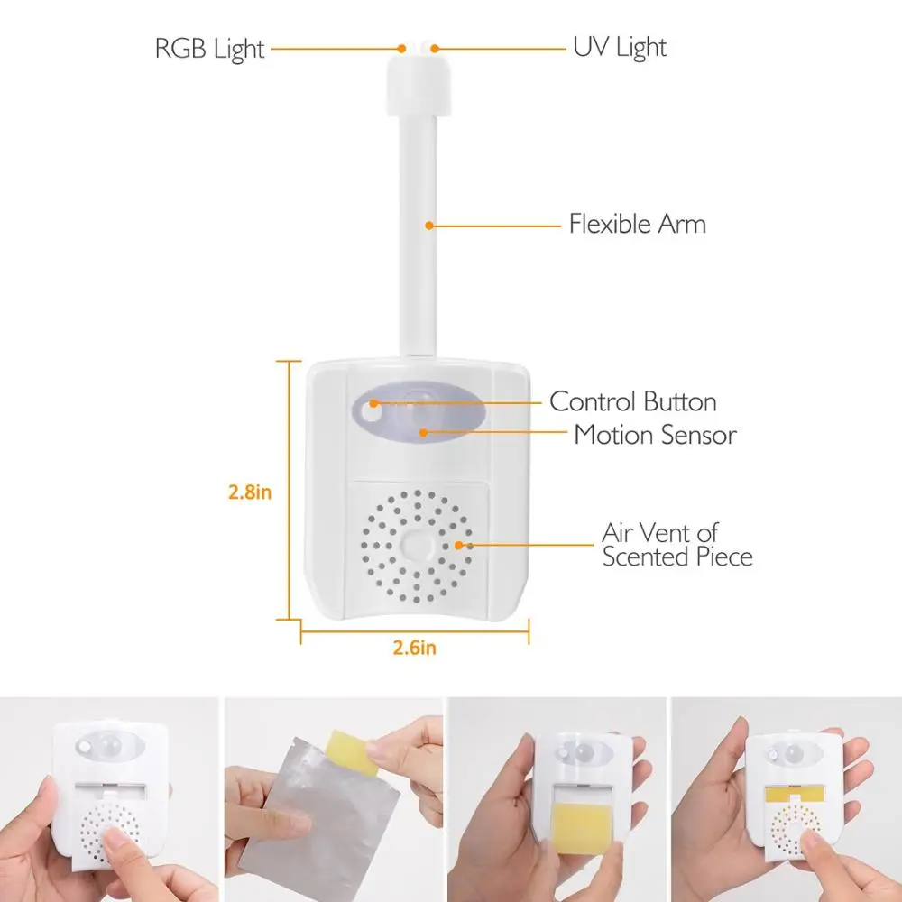 Свежий воздушный светильник для унитаза, лампа-ПИР, Ночной светильник, УФ-проектор, Ночной светильник, умный светильник с датчиком движения, светодиодный светильник, 16 цветов