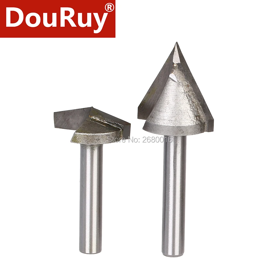 

5pcs DouRuy shank D6mm V bits solid carbide end mill cutter 3D router bits for woodworking 60, 90, 120, 135, 150 degree