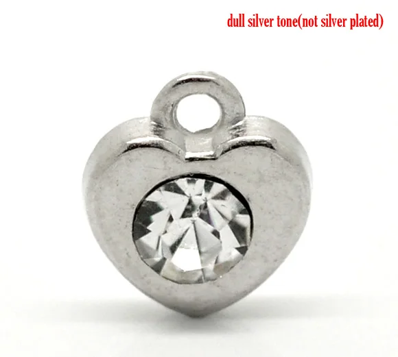 

Lovely Silver Tone Clear Rhinestone Heart Charm Pendants 11x10mm, sold per packet of 30 (B17419)