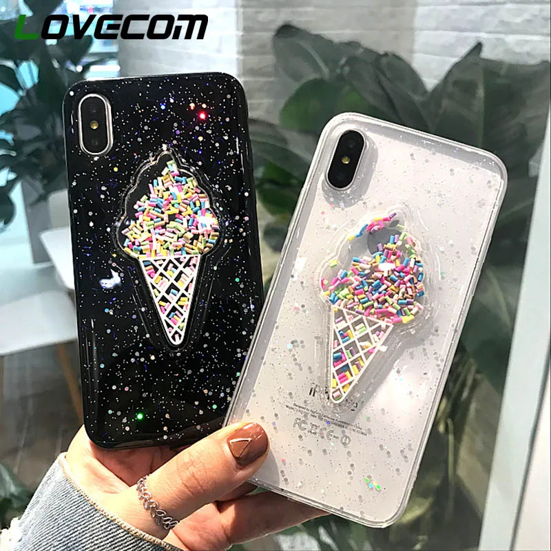 

LOVECOM Cute Glitter Colorful Ice Cream Case For iPhone XS Max XR 6 6S 7 8 Plus X Full Body Soft TPU Phone Back Cover Gift