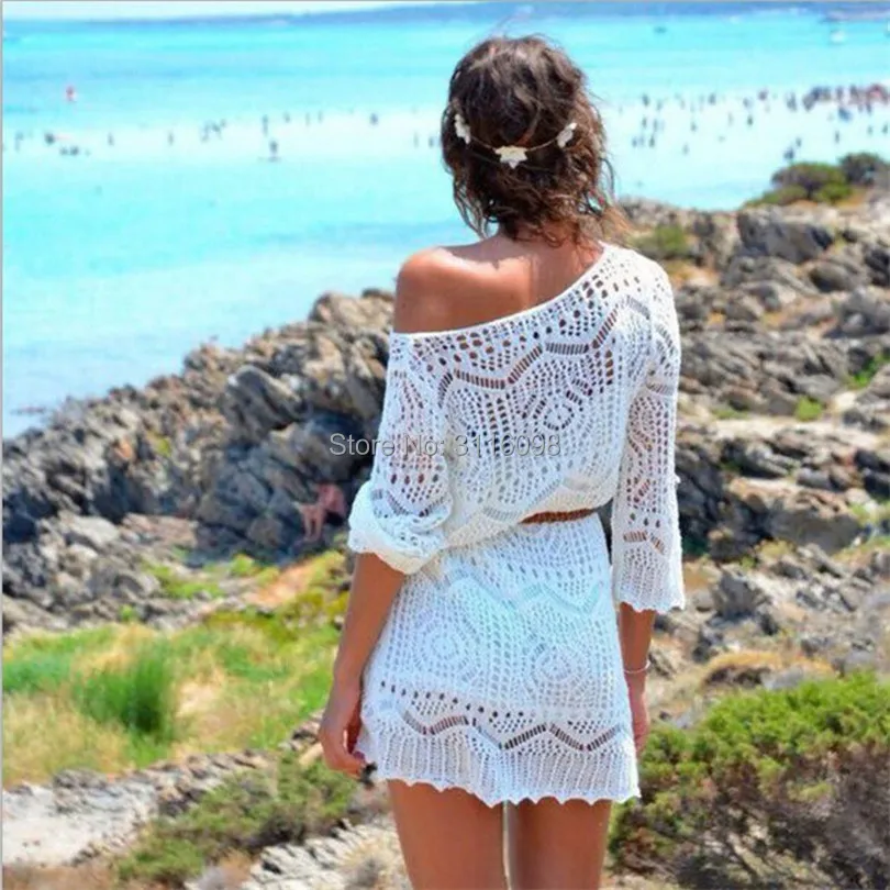

Crochet Pareo Beach Cover Up Salida De Playa Pareo Cover ups Swimwear Cover up Women White Lace Playa Beach Tunic Dress