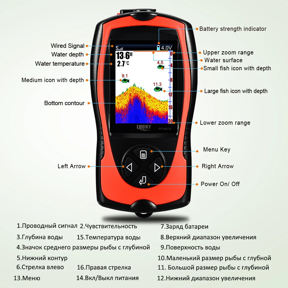 Счастливый эхолот, эхолот для рыбалки, эхолот для рыбалки, эхолот, эхолот для ловли рыбы, Ледовый катер, Искатель глубины для рыбалки, FF1108-1CT# C5