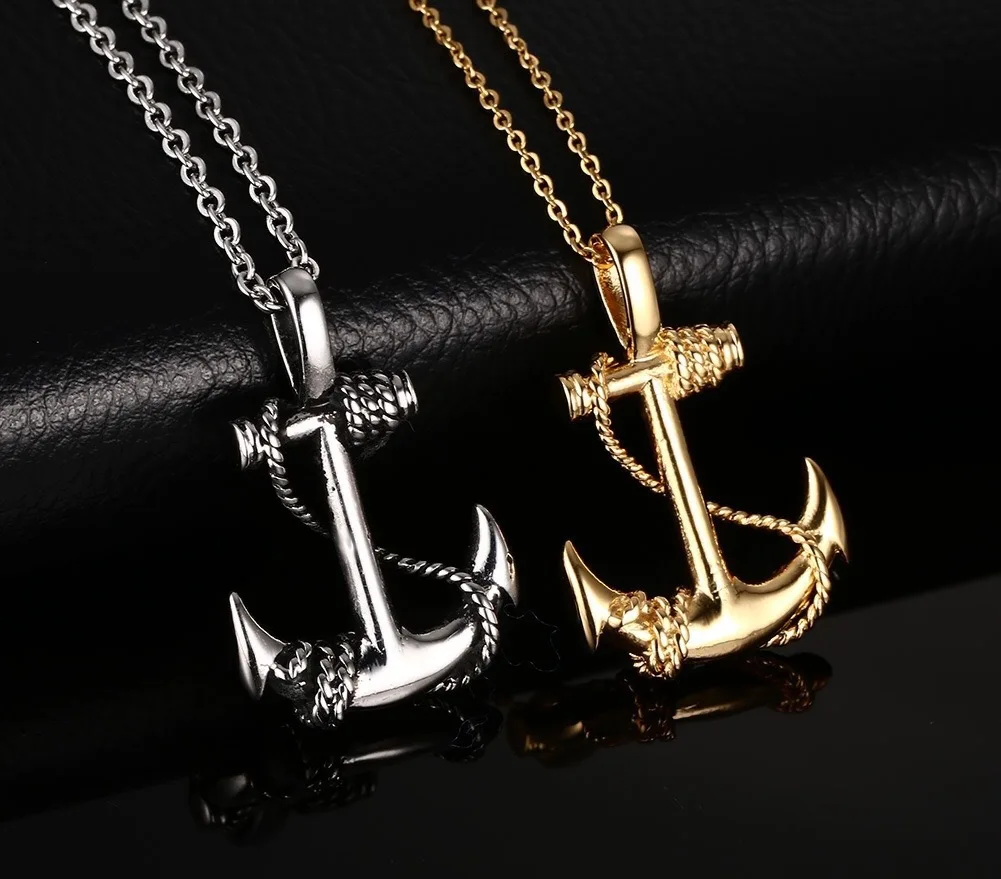 

The European and American wind man stainless steel anchor pendants in the Caribbean pirate ships anchor sautoir jewelry
