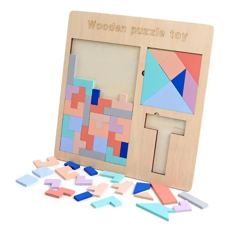 

3 in 1 Montessori Kid Wood Tetris Puzzles Toy Jigsaw Board Imagination Educational Toys For Children Development Creativity Gift