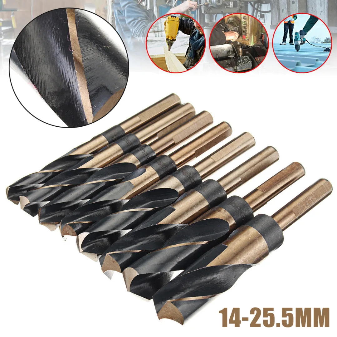  DWZ 8Pcs Lathe Reduced Shank HSS Bench Twist Drill Bit Set CNC Metric 14-25.5mm