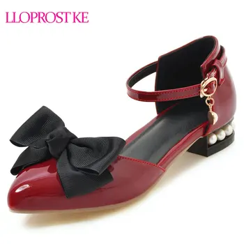 

Lloprost ke 2019 Sweet Butterfly-knot Low Heel Lolita Ladies Shoes String Bead Strap Party Summer Plus Size Women Sandals H117
