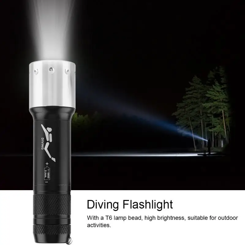 Adjustable Aluminum Alloy Flashlight Portable T6 LED Waterproof Diving