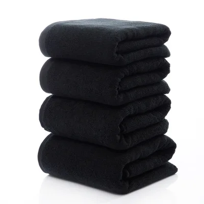 

2018 New Solid Black 100% Cotton Face Towels Hand Towel Bath Towels for Adults Beach Towel Hotel 2 sizes 70*140cm 35*75cm