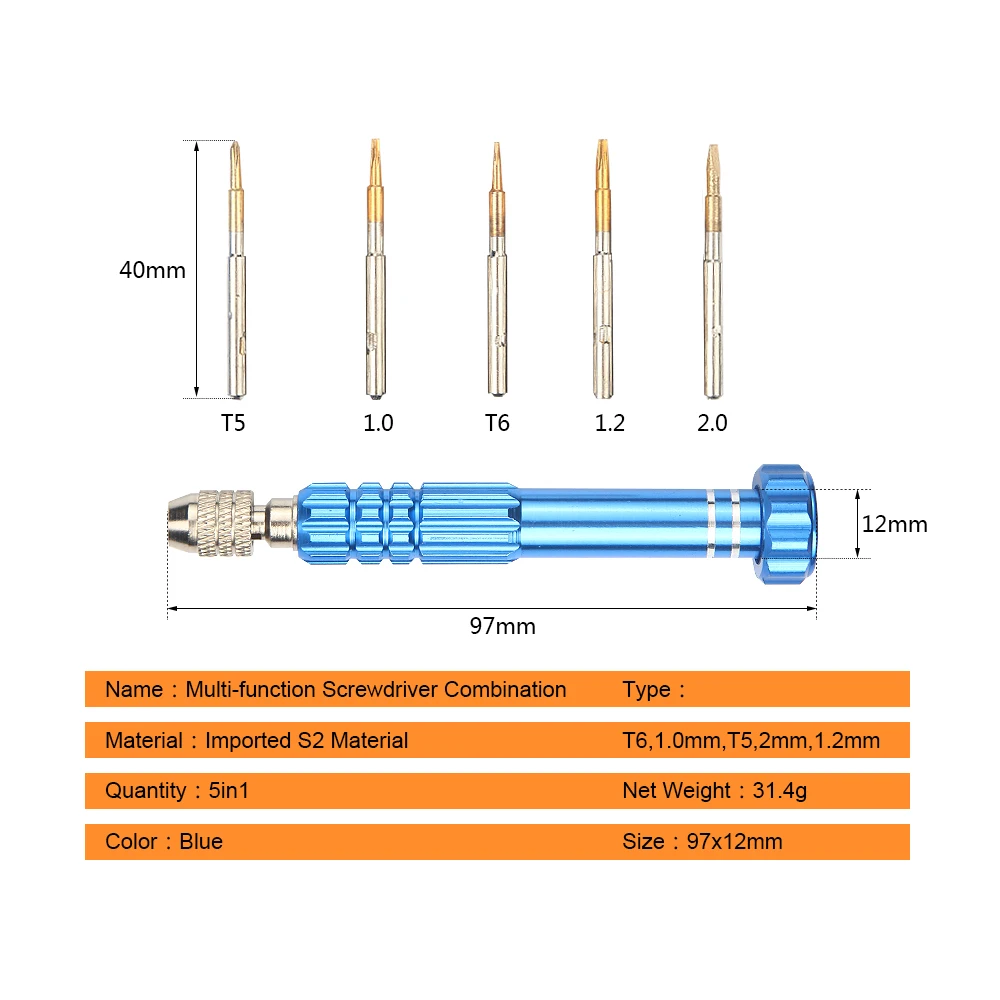 JelBo 5 In 1 Red Precision Screwdriver Set Mobile Phone Repair Hand Tool for iPhone Torx Cross Screw Driver Bit