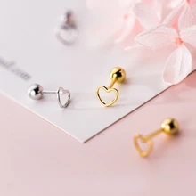 925 Твердое Стерлинговое серебряное пустое сердце Tragus спираль Винт Назад серьги-гвоздики подарок A1712