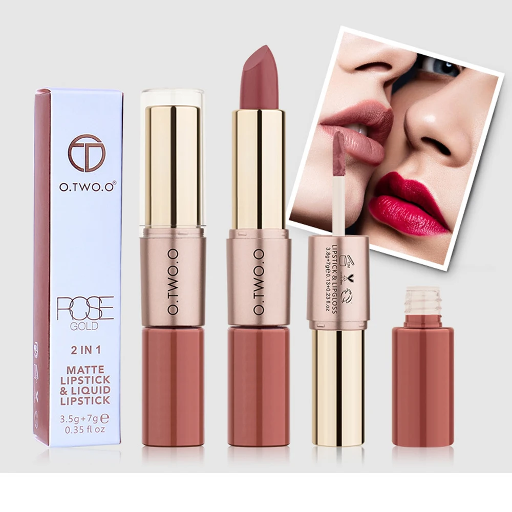 O. TWO. O Fashion beauty Double-head 2-в-1 Макияж матовая помада и блеск для губ длительное увлажнение Косметическая Помада