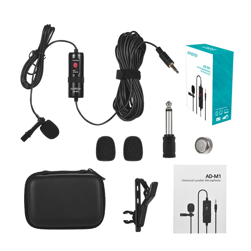 

Andoer Omni-directional Condenser Microphone Lavalier Microphone with Foam Windscreen for DSLR Camera Camcorder Audio Recorder