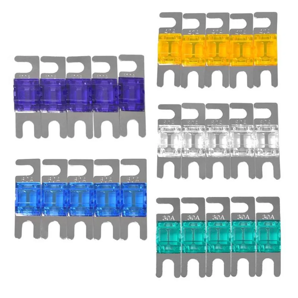 

5Pcs/Set 30/40/60/80/100A Nickel Plated Car Stereo Audio 32V AFS Mini ANL Fuses Auto Stud Fuses Circuits Protection Fuse
