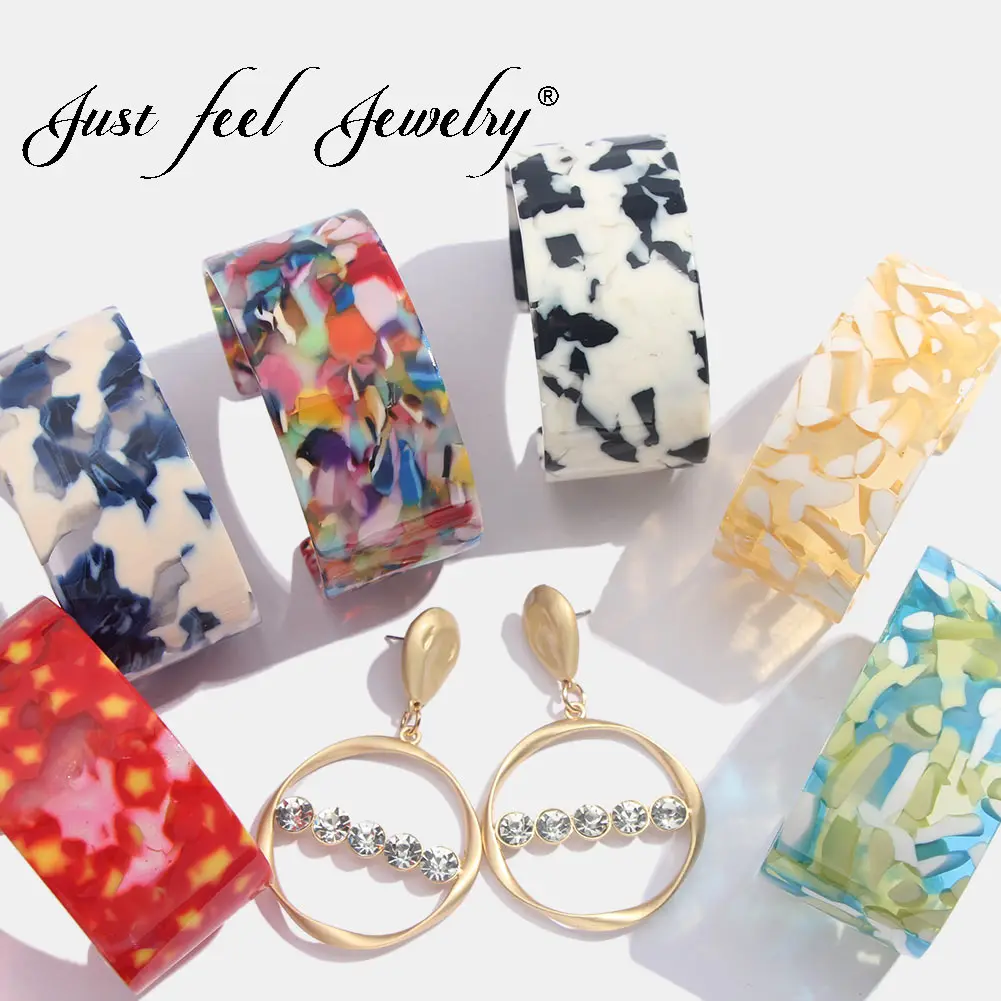 

JUST FEEL Punk Acrylic Cuff Bracelet Bangles For Women za Leopard Resin Fashion Statement Bracelets Boho Vintage Charms Jewelry