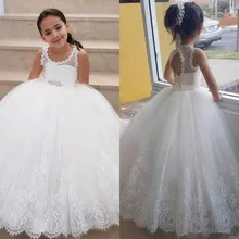 Милое кружевное милое бальное платье с цветочным рисунком для девочек, платья принцессы вечерние праздничные Свадебные платья-пачки для первого причастия