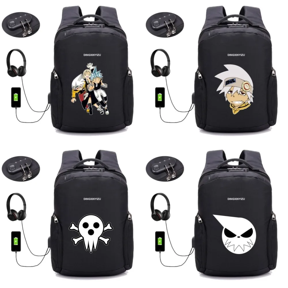 Японский аниме Soul Eater рюкзак Противоугонный рюкзак USB зарядка сумка для ноутбука рюкзак унисекс Студенческая Книга Рюкзак 16 стиль