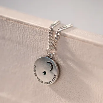 

Lucky Star Necklace S925 Sterling Silver Antique Moon Guardian Pendant Women Necklace Thick Chain Round Pendant Coin Necklace