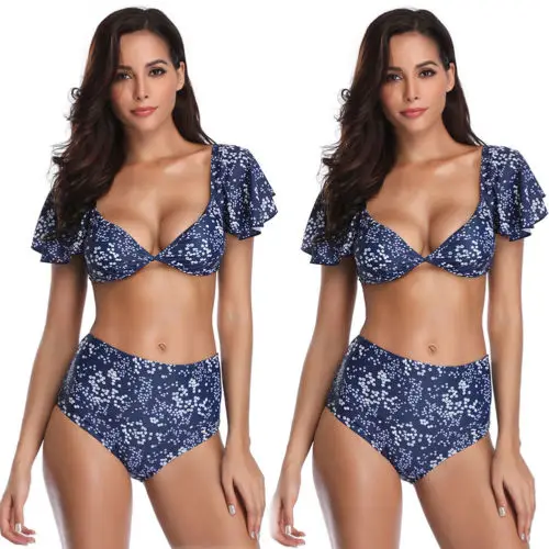

2019 New Women Floral Print Triangle Bikini Padded Push up Swimwear Swimsuit Beachwear Two-Piece Suits