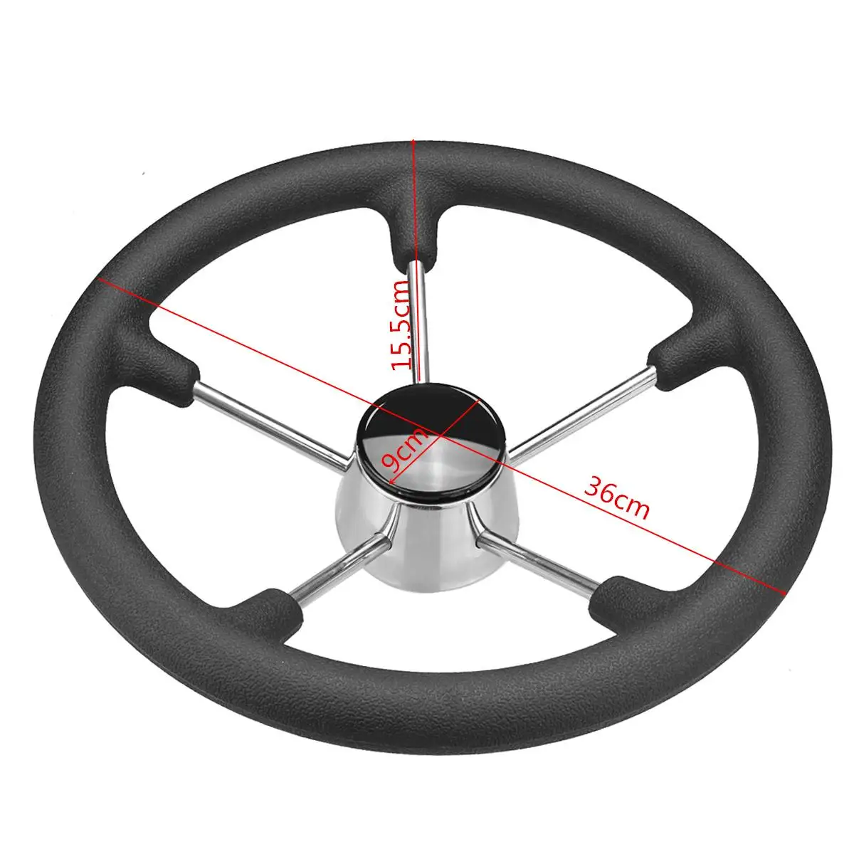 

13-1/2 Inch 316 Stainless Steel 5 Spoke Black Foam Grip Steering Wheel Destroyer 1.91cm Shaft For Marine Boat Accessories