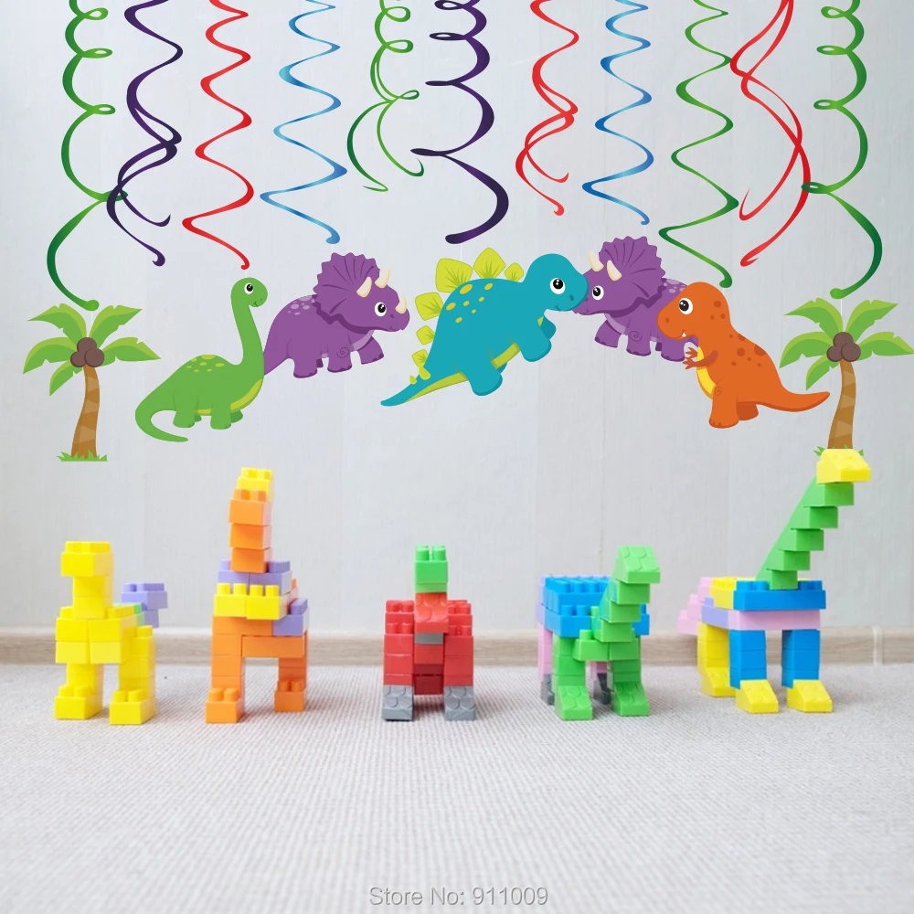 

Dinosaur Rawr Baby Shower Party Decorations PVC Ceiling Hanging Swirls Spiral Paper Cards Kids Wild One Birthday Party Supplies