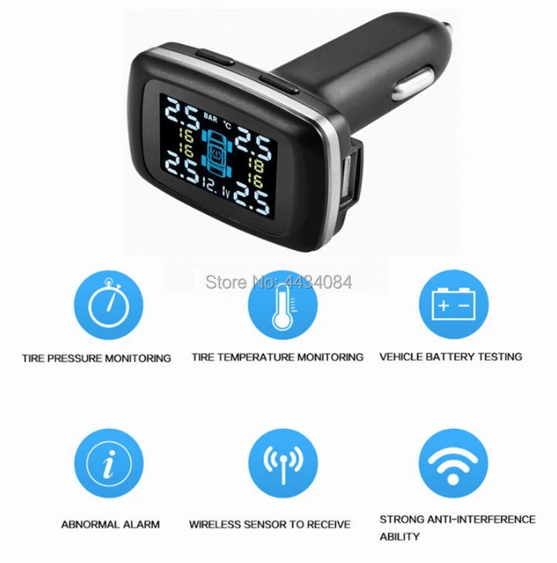 

Ouchuangbo Car Tire Pressure Monitoring System TPMS LCD Display Waterproof 4 External Sensors anti-thief