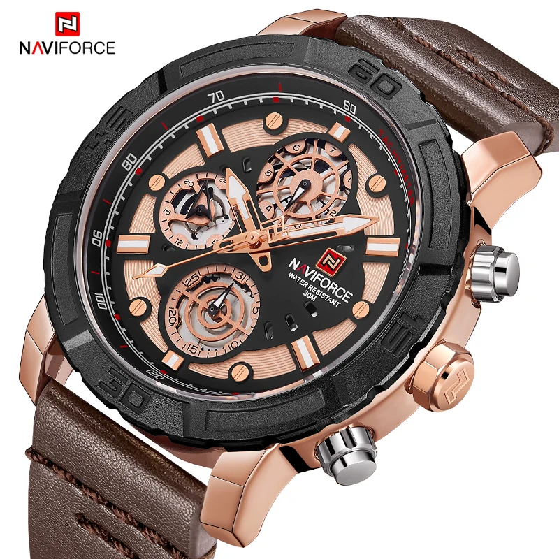 

NAVIFORCE Leather Strap Sports Watch Men Watch Top Brand Luxury Waterproof Quartz WristWatches Male Clock Relogio Masculino