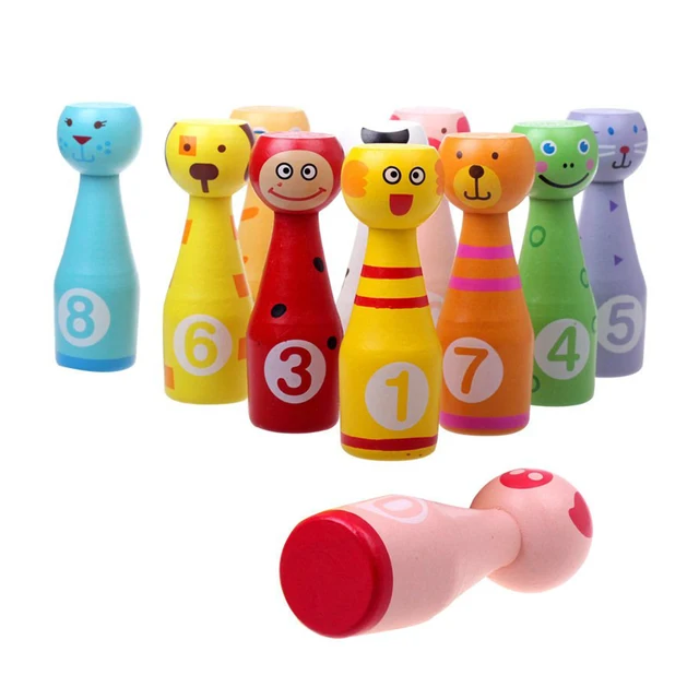 US $14.13 Mini Bowling Game Set Kids Wooden Bowling Play Set Includes 10 Wooden Pins and 3 Bowling Balls  Be