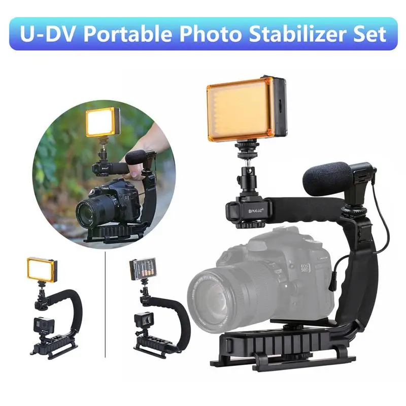 

Handheld Stabilizer with Microphone + L Bracket + Fill Light Low Angle Shooting with Accessory Shoe for Canon Nikon Sony DSLR Ca