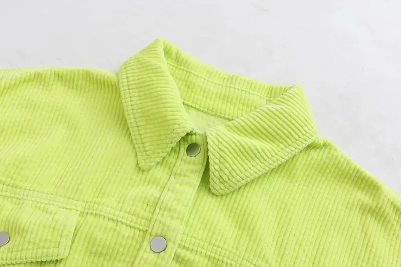 wonderful  2020 Spring Women Green Color Corduroy Jacket Loose Single Breasted Coat Fashion Button Down Tassel
