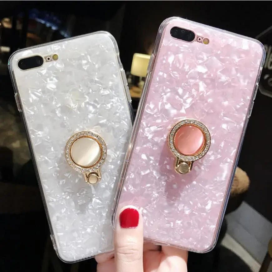 

For iphone 6 6s 7 8 plus X XR XS MAX cover hot Style 3D Pearl Diamond Ring Shell Shiny Seashell bling glitter soft phone case